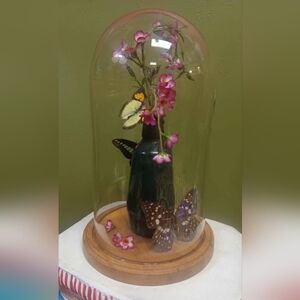 Glass Dome with Butterflies and Flowers